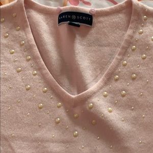 Karen Scott Pink Sweater with Pearls